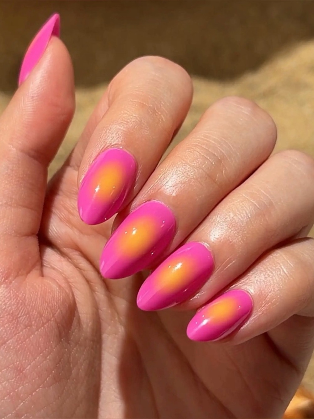 Vibrant Pink & Yellow Ombre Almond Press-On Nails